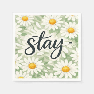 Stay Calligraphy Text On Daisy Abstract Napkin