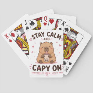Stay Calm and Capy On Cute Kawaii Capybara Design Playing Cards