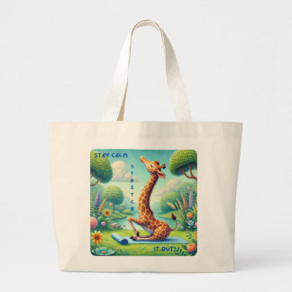 Stay Calm Stretch It Out - Giraffe Yoga Design Large Tote Bag