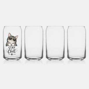 Stay Chill Cat Sunglasses – Cool Cat Lover Design Can Glass