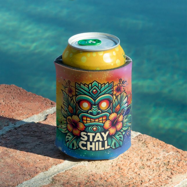 Stay Chill Tiki Can Cooler – Tropical Drink Holder (In Situ Pool)