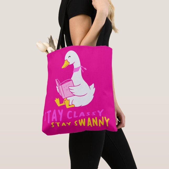  Stay Classy Stay Swanny Funny Reading Swanny Tote Bag (Close Up)
