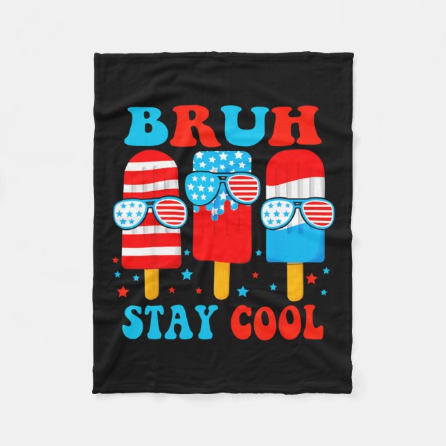 Stay Cool 4th July Popsicle Boys Men Usa Flag Amer Fleece Blanket (Front)