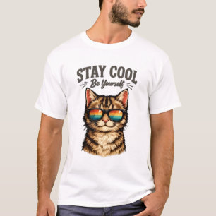 Stay Cool Be Yourself Cat with Sunglasses Funny T- T-Shirt