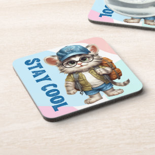 Stay Cool Cat Wearing Glasses Cap Back To School Coaster