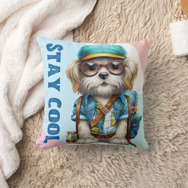 Stay Cool Dog Wearing Glasses Cap Back To School  Cushion (Blanket)