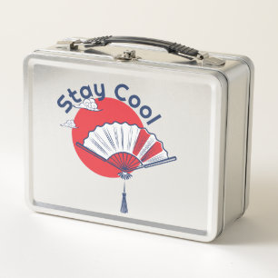 Stay Cool Fan Illustration Custom Text Japanese Metal Lunch Box