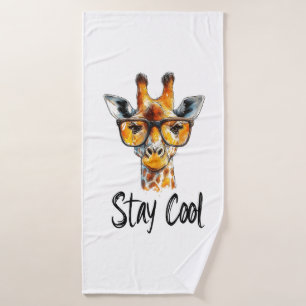 Stay Cool - Giraffe with Sunglasses Illustration Bath Towel