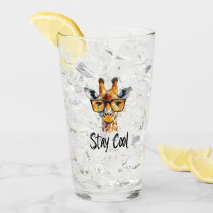 Stay Cool - Giraffe with Sunglasses Illustration Glass