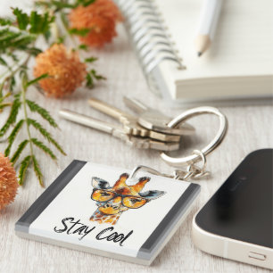 Stay Cool - Giraffe with Sunglasses Illustration Key Ring