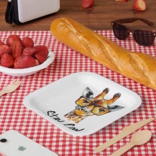 Stay Cool - Giraffe with Sunglasses Illustration Paper Plate