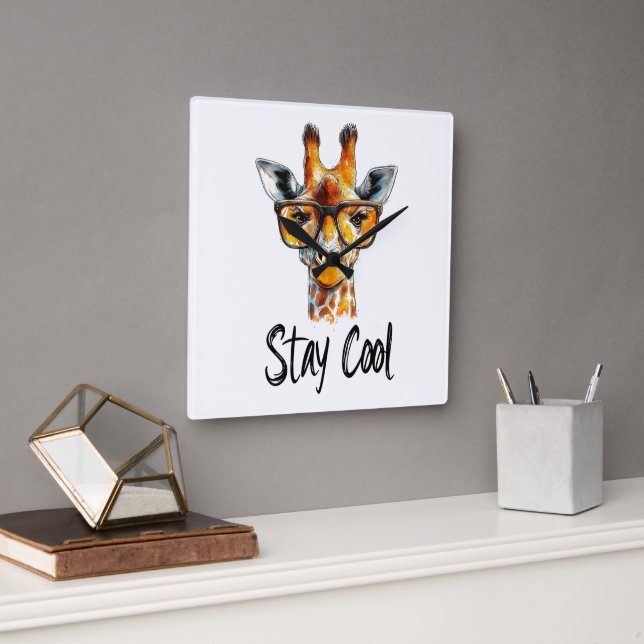 Stay Cool - Giraffe with Sunglasses Illustration Square Wall Clock (Office)