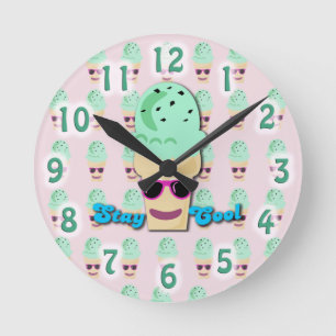 Stay Cool Ice Cream Cone Round Clock