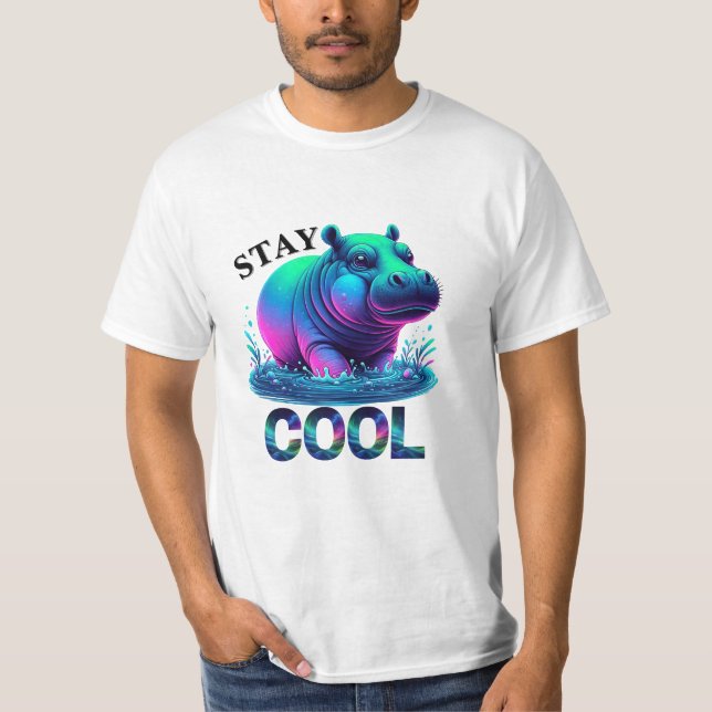 Stay Cool Neon Hippo Swamp Lounging T-Shirt (Front)