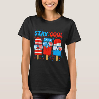 Stay Cool Popsicle Boys Men 4th July American Flag T-Shirt