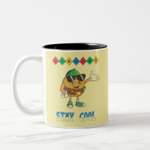 Stay Cool Retro Burger Cartoon Two-Tone Coffee Mug