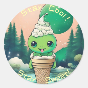 "Stay Cool, Stay Sweet - Ice Cream Creature Tee" Classic Round Sticker