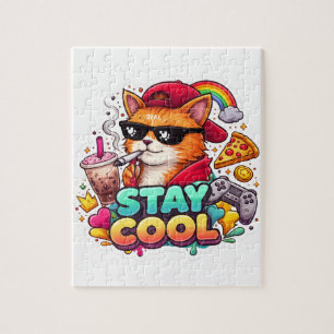 Stay Cool Vibes – Chill Cat Streetwear Jigsaw Puzzle