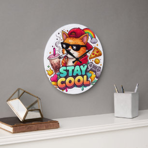 Stay Cool Vibes – Chill Cat Streetwear Large Clock