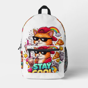 Stay Cool Vibes – Chill Cat Streetwear Printed Backpack