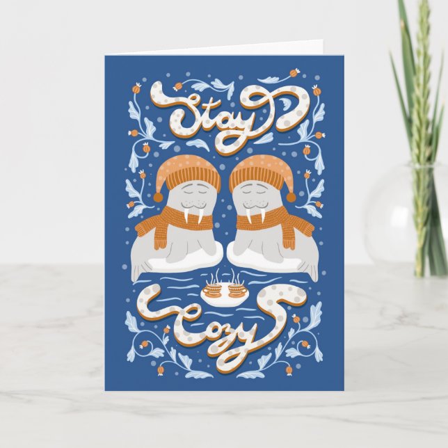 Stay Cosy Arctic Animal Christmas Walrus Holiday Card (Front)