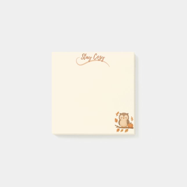 Stay Cosy Cute Owl with Autumn Leaves Post-it Notes (Front)