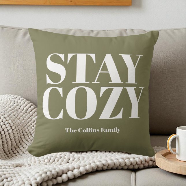 Stay Cosy Green Festive White Typography Holiday Cushion (Creator Uploaded)