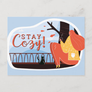 Stay Cosy Hygge Autumn Fall FolkArt Decor ADD NAME Postcard