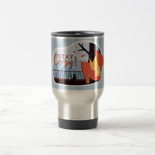 Stay Cosy Hygge Autumn Fall FolkArt Decor ADD NAME Travel Mug (Center)