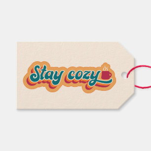 Stay Cosy Mug of Coffee or Hot Cocoa, Retro Style Gift Tags