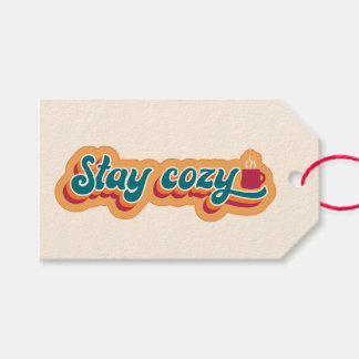Stay Cosy Mug of Coffee or Hot Cocoa, Retro Style Gift Tags