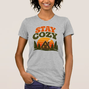 Stay Cosy Retro Cabin Sunset Vintage Design T-Shirt