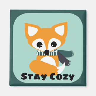 Stay Cosy Winter Fox 2 Inch Square Magnet