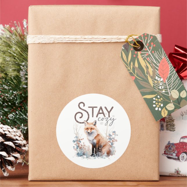 Stay Cosy Woodland Fox Christmas Classic Round Sticker (Holiday)