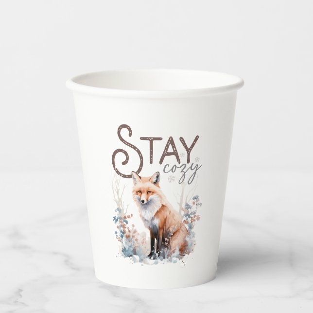 Stay Cosy Woodland Fox Christmas Paper Cups (Front)