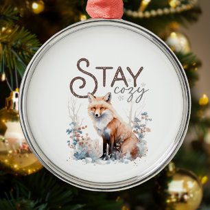 Stay Cozy Woodland Fox Christmas Metal Tree Decoration