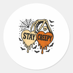Stay Creepy, Dripping Heart Halloween, Skeleton Ha Classic Round Sticker