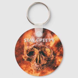 Stay Creepy. Flaming skull in space Key Ring
