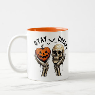 Stay Creepy Halloween Skull and Pumpkin Gothic Hor Two-Tone Coffee Mug