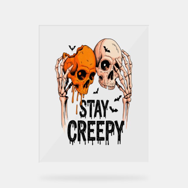 Stay Creepy PNG, Retro Skull Halloween Acrylic Sign (Front)