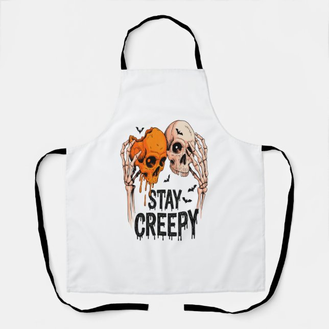 Stay Creepy PNG, Retro Skull Halloween Apron (Front)