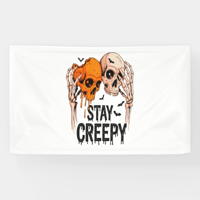 Stay Creepy PNG, Retro Skull Halloween Banner (Horizontal)