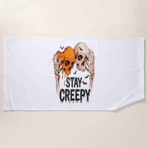 Stay Creepy PNG, Retro Skull Halloween Beach Towel