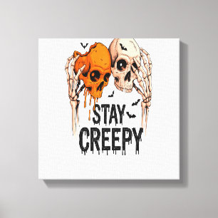 Stay Creepy PNG, Retro Skull Halloween Canvas Print