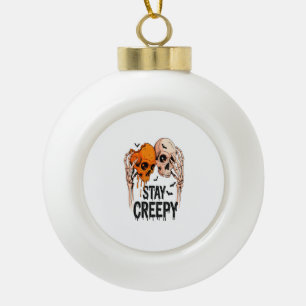 Stay Creepy PNG, Retro Skull Halloween Ceramic Ball Christmas Ornament