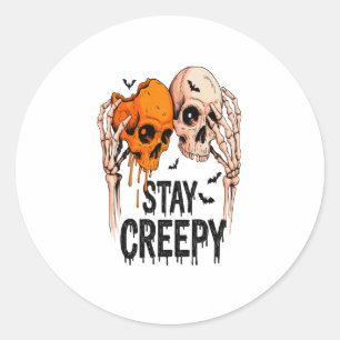 Stay Creepy PNG, Retro Skull Halloween Classic Round Sticker