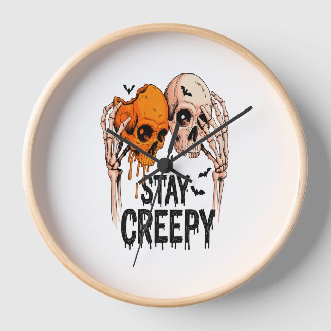 Stay Creepy PNG, Retro Skull Halloween Clock (Front)