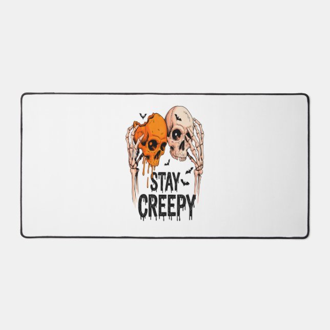 Stay Creepy PNG, Retro Skull Halloween Desk Mat (Front)