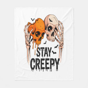 Stay Creepy PNG, Retro Skull Halloween Fleece Blanket