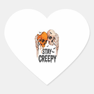 Stay Creepy PNG, Retro Skull Halloween Heart Sticker